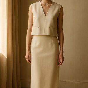 Elegant Cream Sleeveless two pc top and skirt